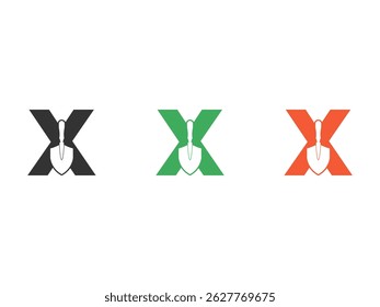 initials letter X shovel tool symbol icon design vector isolated on transparent background