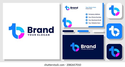 Initials Letters 1B B1 Monogram Modern Colorful Blue Icon Logo Design with Business Card Template