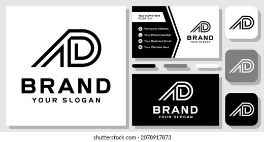 Initials Letters AD DA Outline Monogram Modern Simple Icon Logo Design with Business Card Template