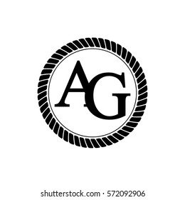 Initials Letters Ag Logo With Black Rope Circle Border