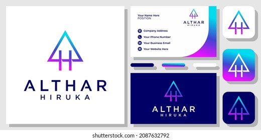 Initials Letters AH HA Colorful Gradient Monogram Modern Logo Design with Business Card Template