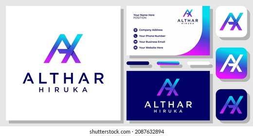 Initials Letters AH HA Colorful Gradient Monogram Modern Logo Design with Business Card Template