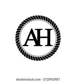 initials letters ah logo with black rope circle border