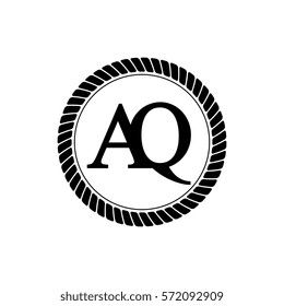 initials letters aq logo with black rope circle border