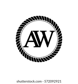 initials letters aw logo with black rope circle border