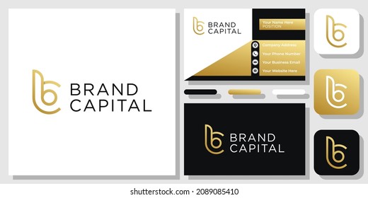 Initials Letters BC CB Gold Luxury Elegant Simple Line Modern Logo Design with Business Card Template