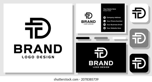 Initials Letters DT TD Monogram Black Modern Simple Icon Logo Design with Business Card Template