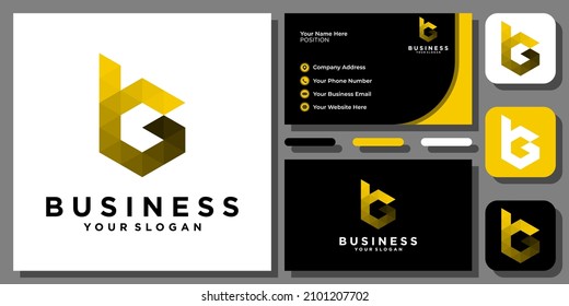 Initials Letters GB BG Geometric Hexagon Monogram Modern Logo Design with Business Card Template