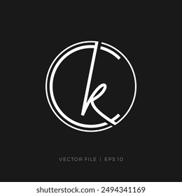 iniciales letras KC CK escritas a mano dentro de un logotipo circular