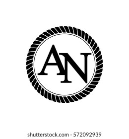 initials letters an logo with black rope circle border