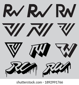 Initials letters R and W Logo Set. Cool logo collection with initials R and W. Vector eps 10.
