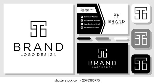 Initials Letters TS ST Simple Square Line Modern Monogram Logo Design with Business Card Template