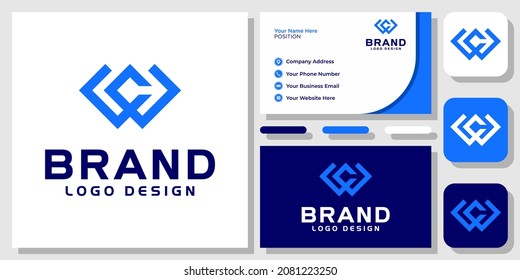 Initials Letters WC CW Geometric Modern Simple Monogram Logo Design with Business Card Template