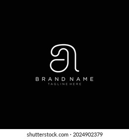 Initials letters A white logo on black background modern design line art template.