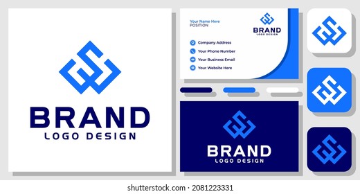 Initials Letters WS SW Geometric Modern Simple Monogram Logo Design with Business Card Template