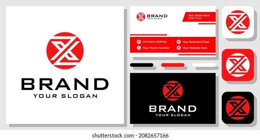 Initials Letters ZX XZ Circle Monogram Modern Red Icon Logo Design with Business Card Template