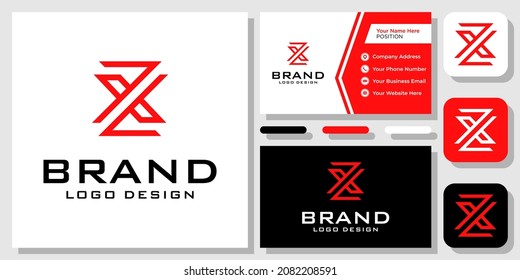 Initials Letters ZX XZ Monogram Modern Red Strong Icon Logo Design with Business Card Template