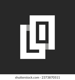 Initials LO or OL bold letters logo monogram from wide stripes on a black background. Overlapping white parallel lines with shadows in shape two letters O and L creative identity logotype.