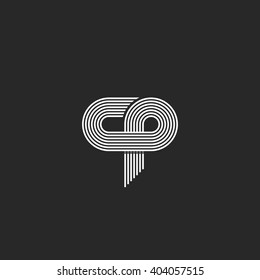 Initials logo cp letter, parallel thin line monogram union c p symbol  business card emblem, hipster association sign