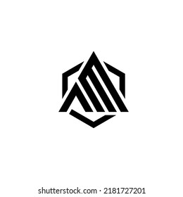 Diseño del logotipo de AM inicial con línea hexagonal