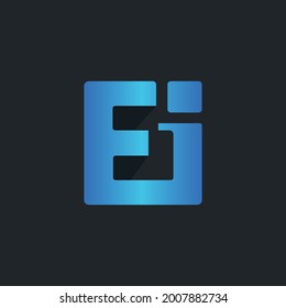 initials logo Ei, blue square shape