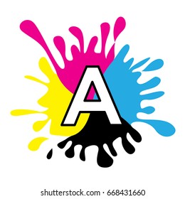 Initials logo icon letter A with the concept of printing ink splashes.