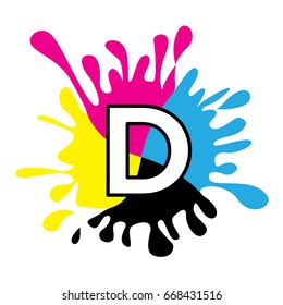 Initials logo icon letter D with the concept of printing ink splashes.