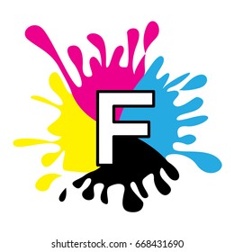 Initials logo icon letter F with the concept of printing ink splashes.