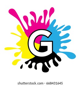 Initials logo icon letter G with the concept of printing ink splashes.