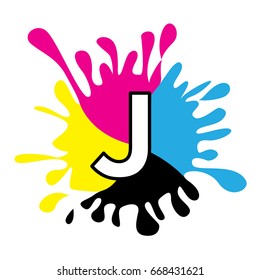 Initials logo icon letter J with the concept of printing ink splashes.