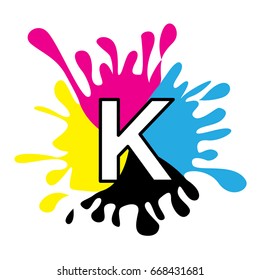 Initials logo icon letter K with the concept of printing ink splashes.