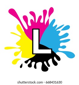 Initials logo icon letter L with the concept of printing ink splashes.