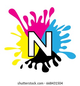 Initials logo icon letter N with the concept of printing ink splashes.