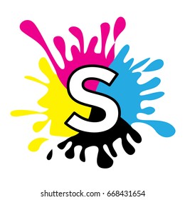 Initials logo icon letter S with the concept of printing ink splashes.