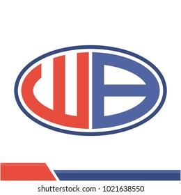 initials logo icon in oval shape, with a combination of letters W & B