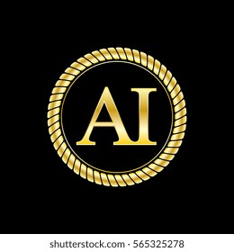 initials a and i logo luxurious golden letters with gold rope