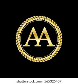 initials a and a logo luxurious golden letters with gold rope
