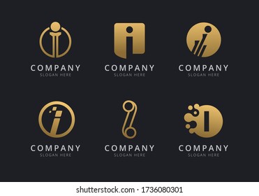 Initials i logo template with a golden style color for the company