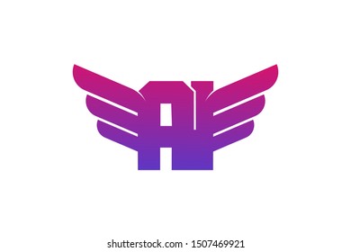 The initials logo winged letter AI on white background