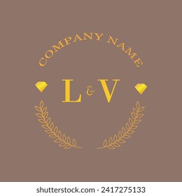 Iniciales carta LV monograma empresa de oro diamante de lujo