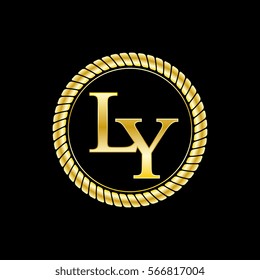 initials ly logo luxurious golden letters with gold rope