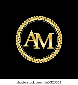 initials a and m logo luxurious golden letters with gold rope