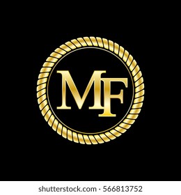 initials mf logo luxurious golden letters with gold rope