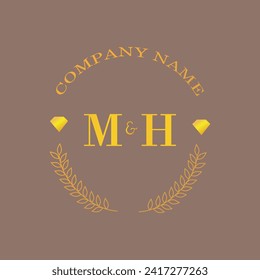 Iniciales MH carta monograma empresa de oro de diamantes lujo