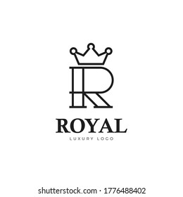 Die Initialen des minimalistischen R-Logos mit einer königlichen Kronlogo-Design-Inspiration