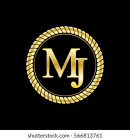 initials mj logo luxurious golden letters with gold rope