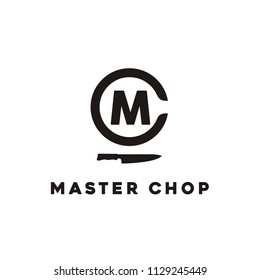 Initials Monogram Letter MC CM With Chef Knife For Restaurant Kitchen Or Butcher Logo Design