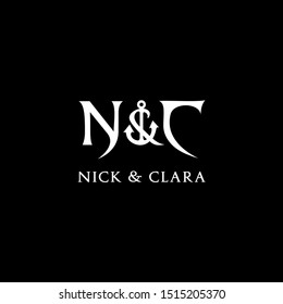 Initials Monogram Letter N C CN NC with Anchor logo design