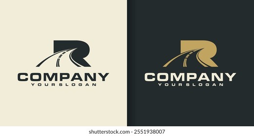 Logotipo del monograma de las iniciales con la Plantilla del diseño de la carretera del transporte. Logotipo para empresa de transporte y logística