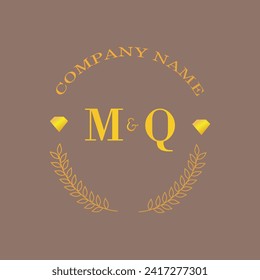 Iniciales carta MQ monograma empresa de oro diamante de lujo